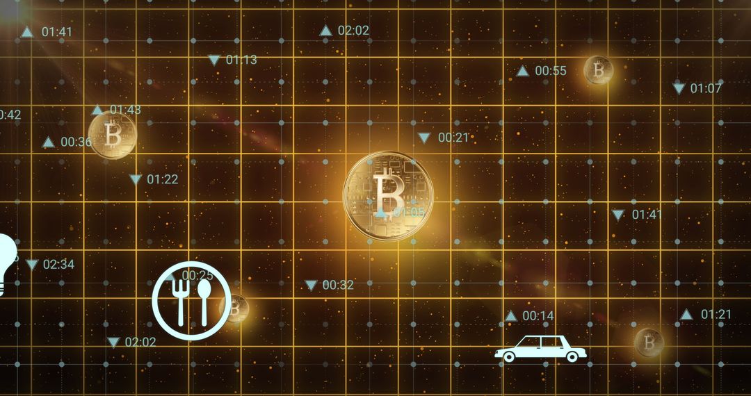 Futuristic Bitcoin Concept with Digital Grid and Graph Elements