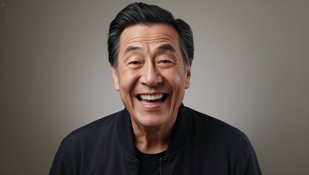 Happy Senior Asian Man With Infectious Smile in Studio