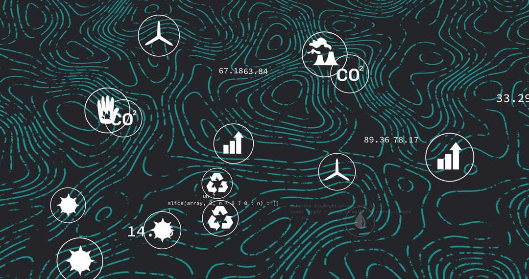 Digital Ecology Icons on Geometric Wave Background