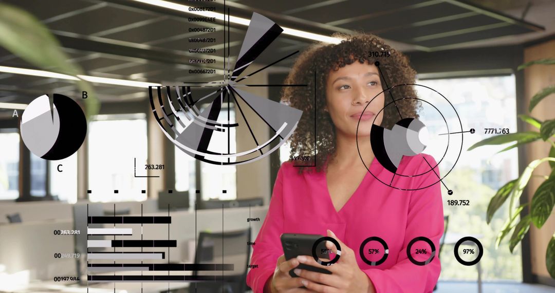 Professional Analyzing Data on Transparent Screen in Modern Office