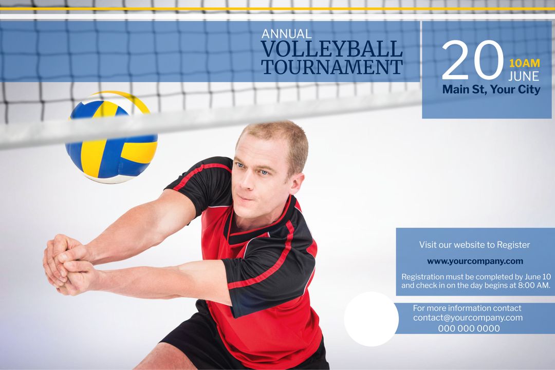 Annual Volleyball Tournament Promotional Flyer with Active Player - Download Free Stock Templates Pikwizard.com