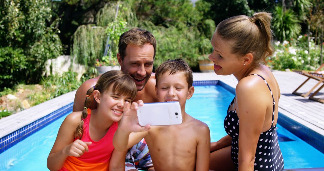 Family Taking Selfie by the Pool on Sunny Day - Free Images, Stock Photos and Pictures on Pikwizard.com