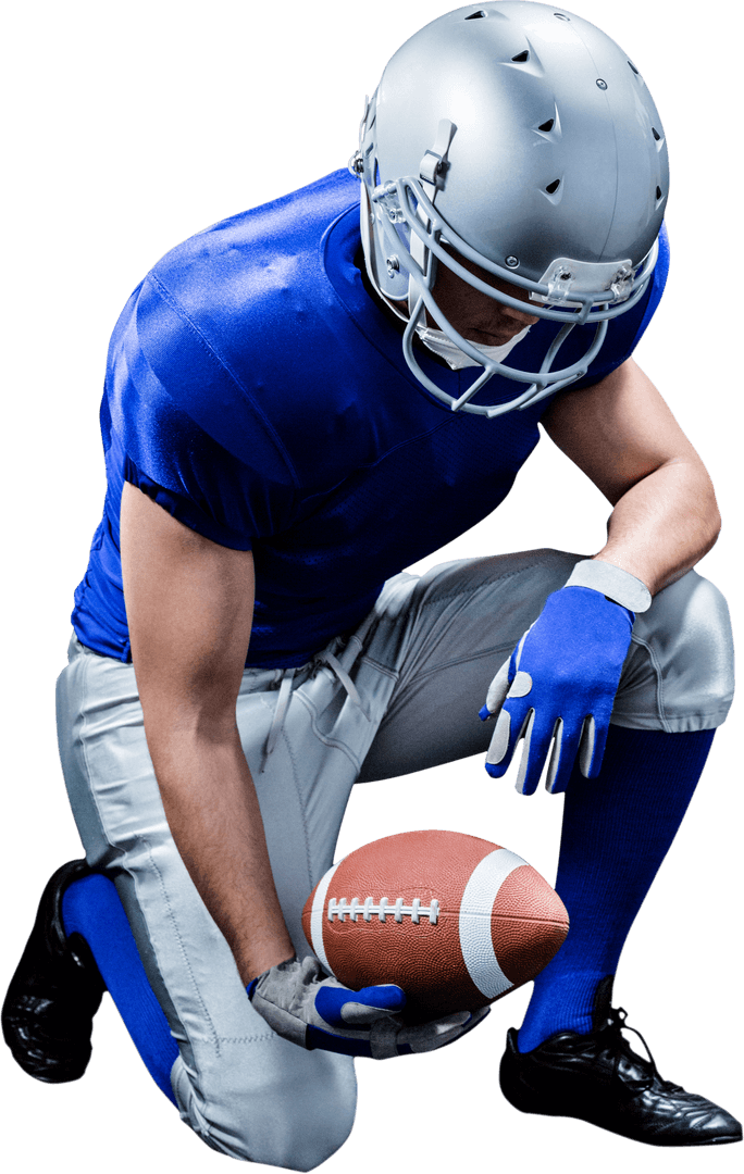 Transparent Image of American Football Player Kneeling with Ball