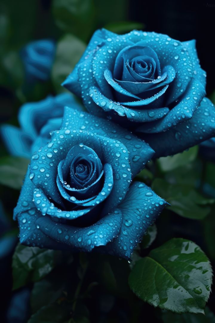 Close-Up of Blue Roses Covered with Dew in Natural Setting - Free Images, Stock Photos and Pictures on Pikwizard.com