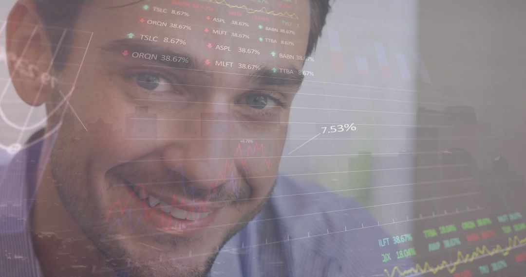 Businessman Analyzing Financial Data with City Background
