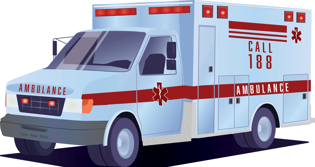 Clear Design of Ambulance Truck with Emergency Icons on Transparent Background