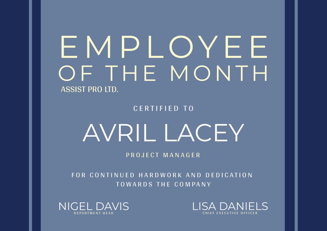 Employee of the Month Certificate for Project Manager - Download Free Stock Templates Pikwizard.com