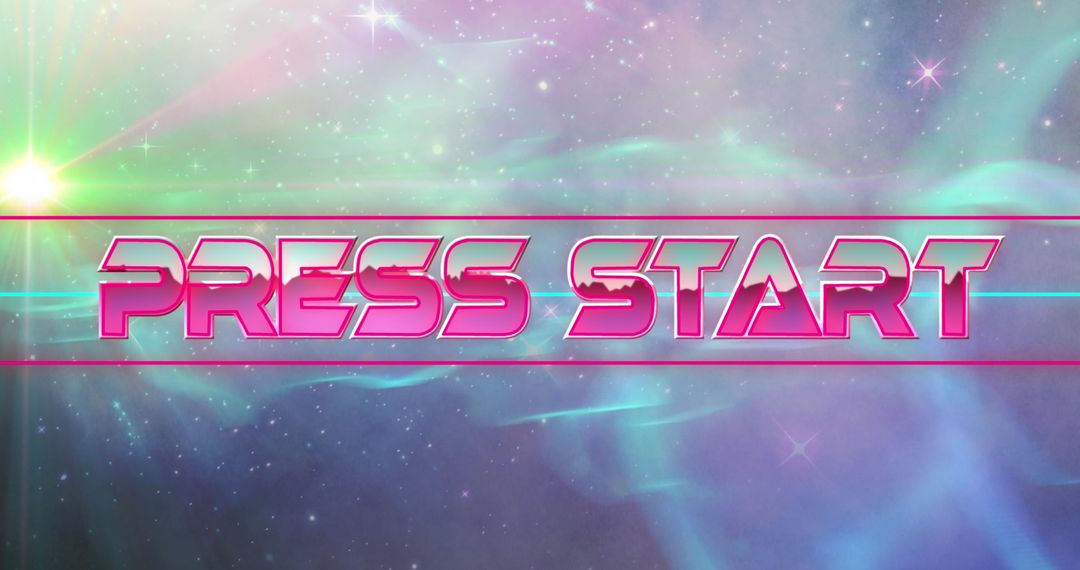 Retro Press Start Screen with Cosmic Background