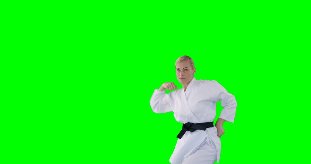 Female Martial Artist Practicing Karate Moves on Green Background - Free Images, Stock Photos and Pictures on Pikwizard.com