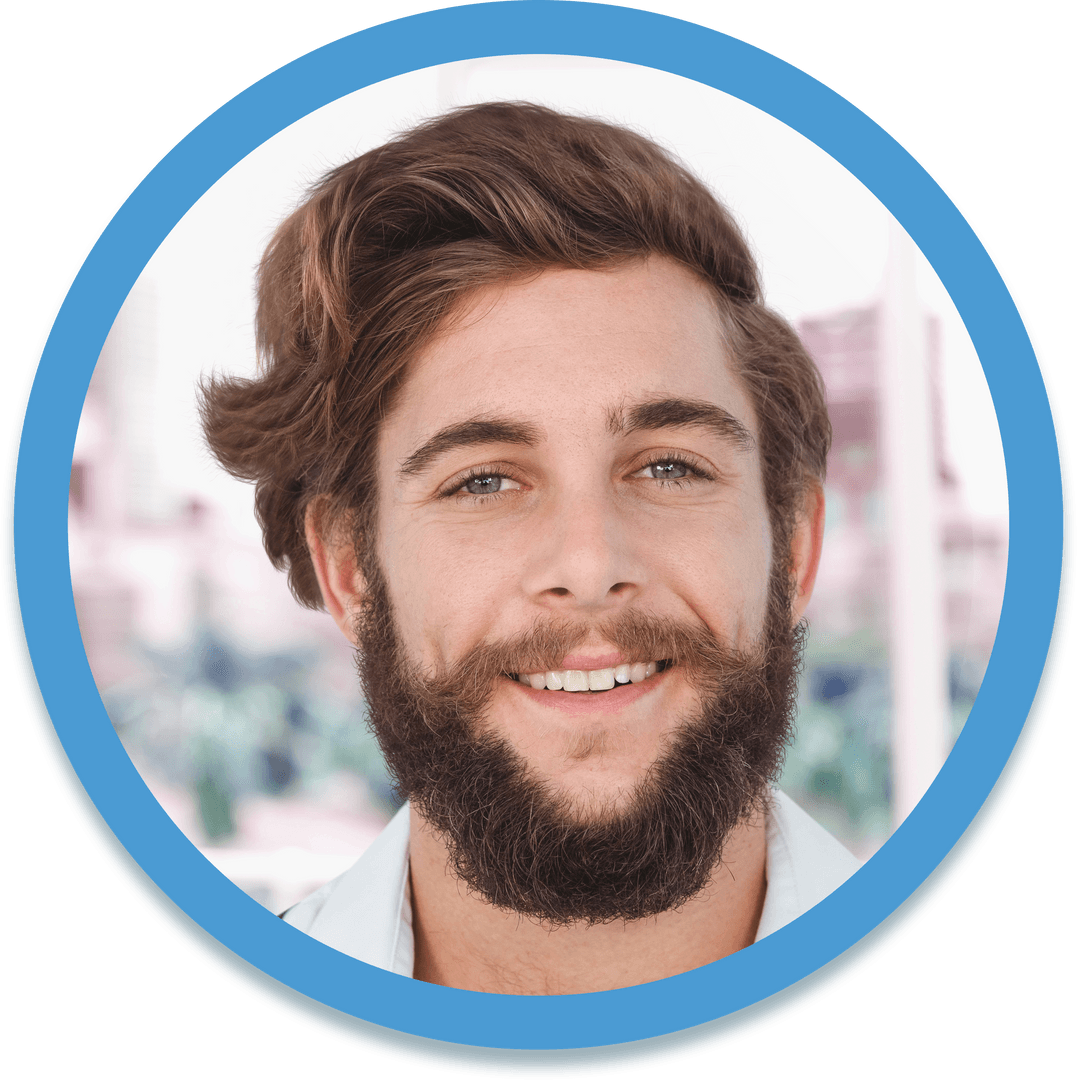 Smiling Bearded Man with Transparent Background Shows Happiness