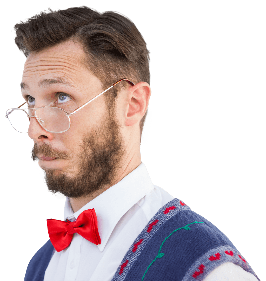 Transparent Geeky Hipster in Festive Christmas Vest