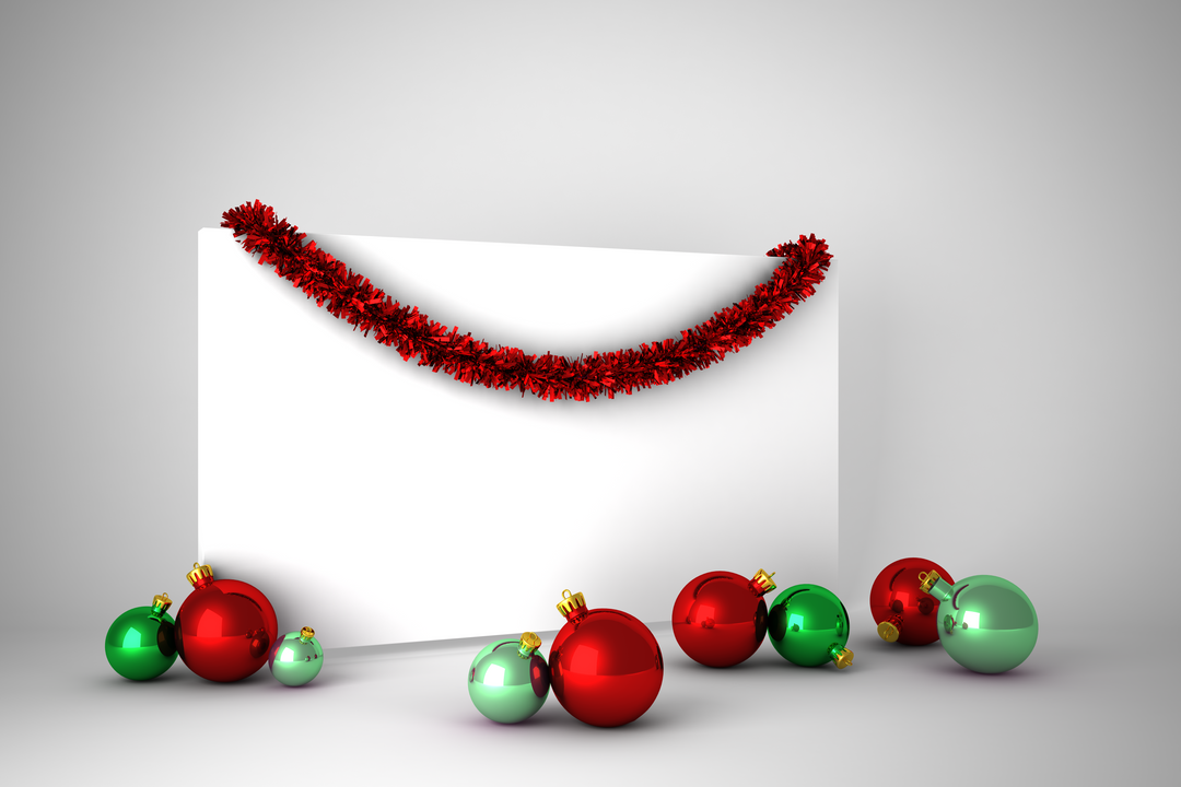 Transparent Christmas Poster with Holiday Ornaments and Red Garland - Download Free Stock Images Pikwizard.com