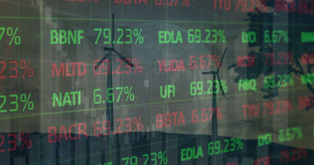 Global Green Economy Concept with Windmills and Stock Market Codes