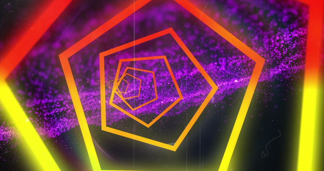 Neon Hexagon Tunnel Over Purple Wave Background