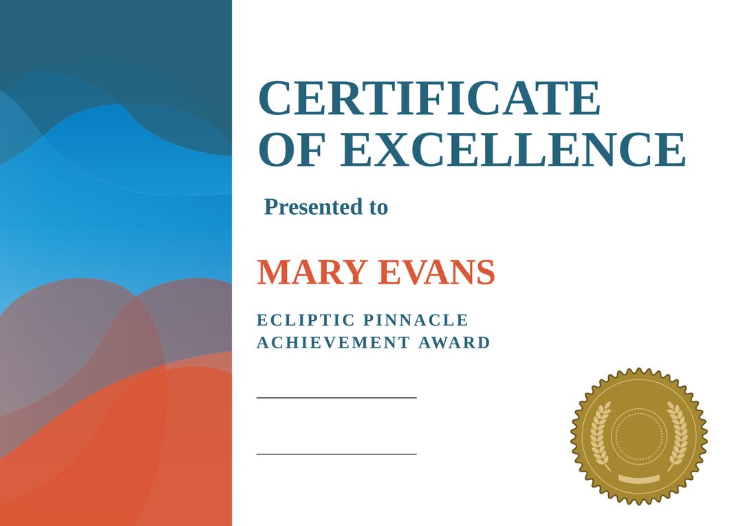 Certificate of Excellence with Gold Seal and Red Accents - Download Free Stock Templates Pikwizard.com