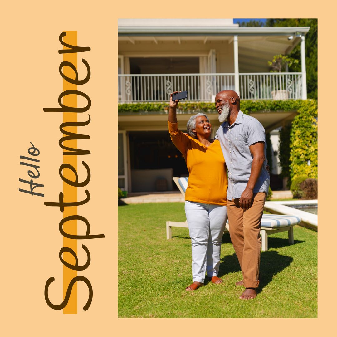 Happy Senior Couple Embracing September in Sunny Garden