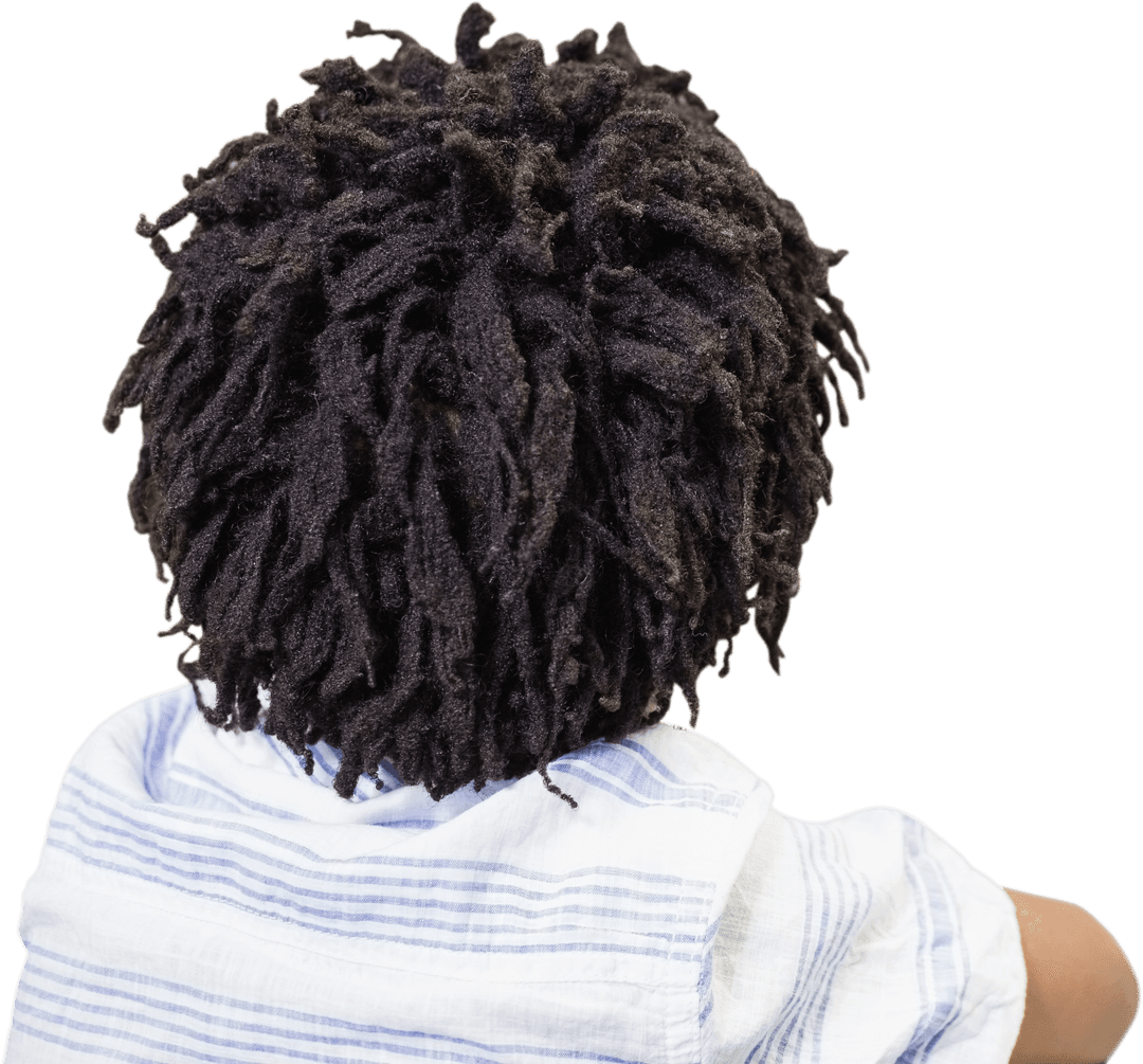 Rear View of Boy with Stylish Dreadlocks on Transparent Background