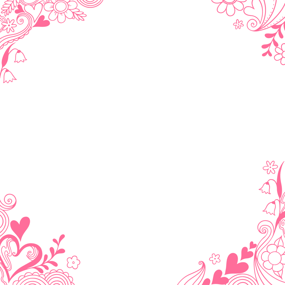 Ornate Pink Floral-Heart Border with Transparent Background