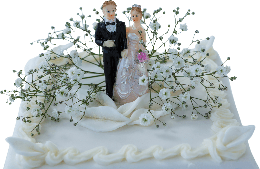 Transparent Wedding Cake Topper with Figurines and White Flowers