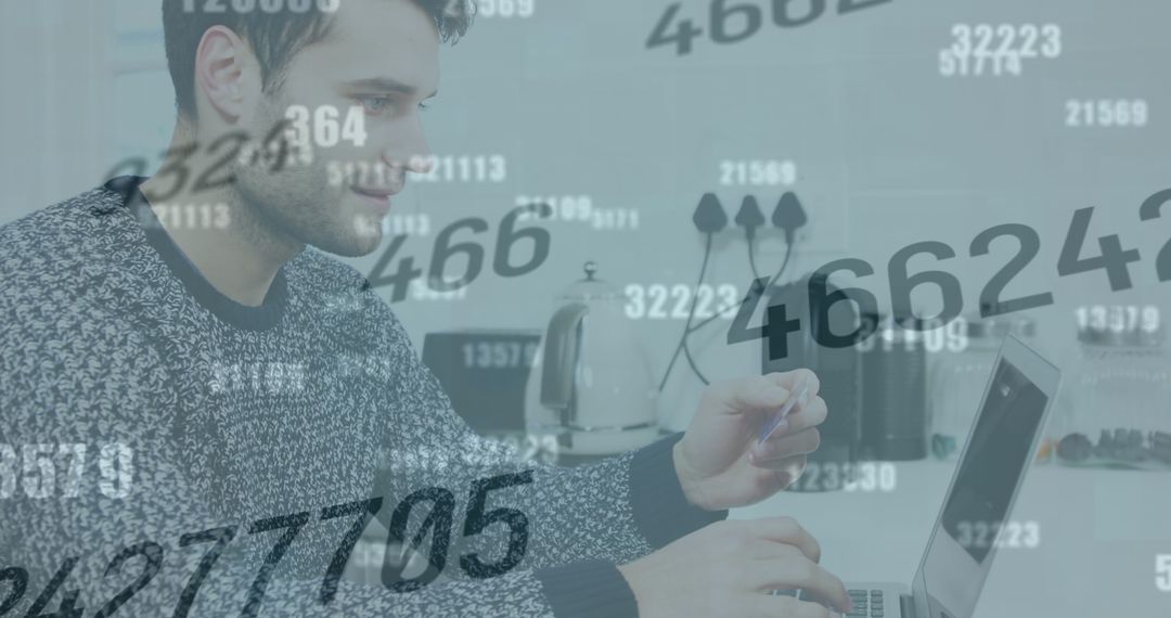 Man Engaging in Online Transactions with Digitally Generated Numbers