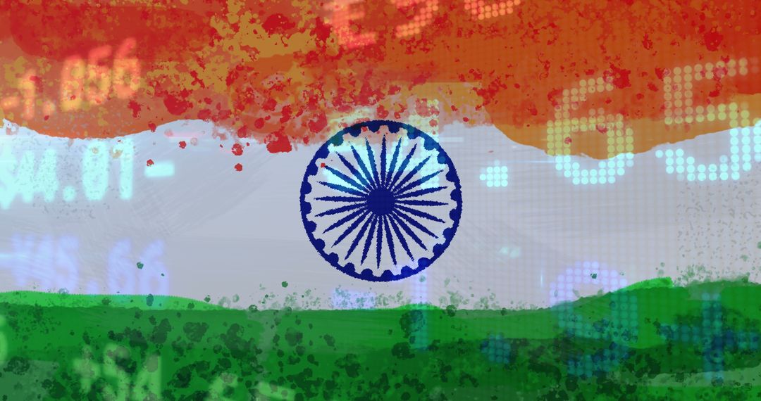 Indian Flag with Financial Data Matrix Overlay