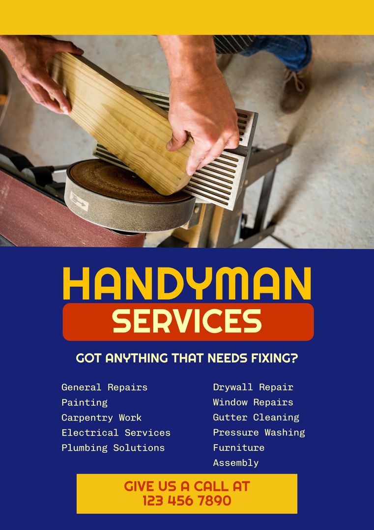 Handyman Services Advertisement with Contact Information - Download Free Stock Templates Pikwizard.com