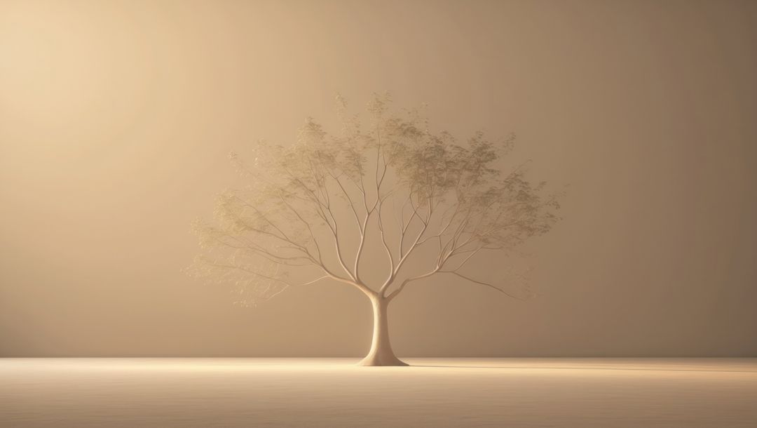 Elegant tree sculpture in minimalistic studio setting, garden of eden concept
