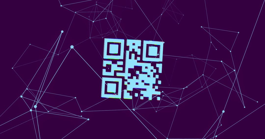 Digital QR Code with Abstract Network Data on Purple Background