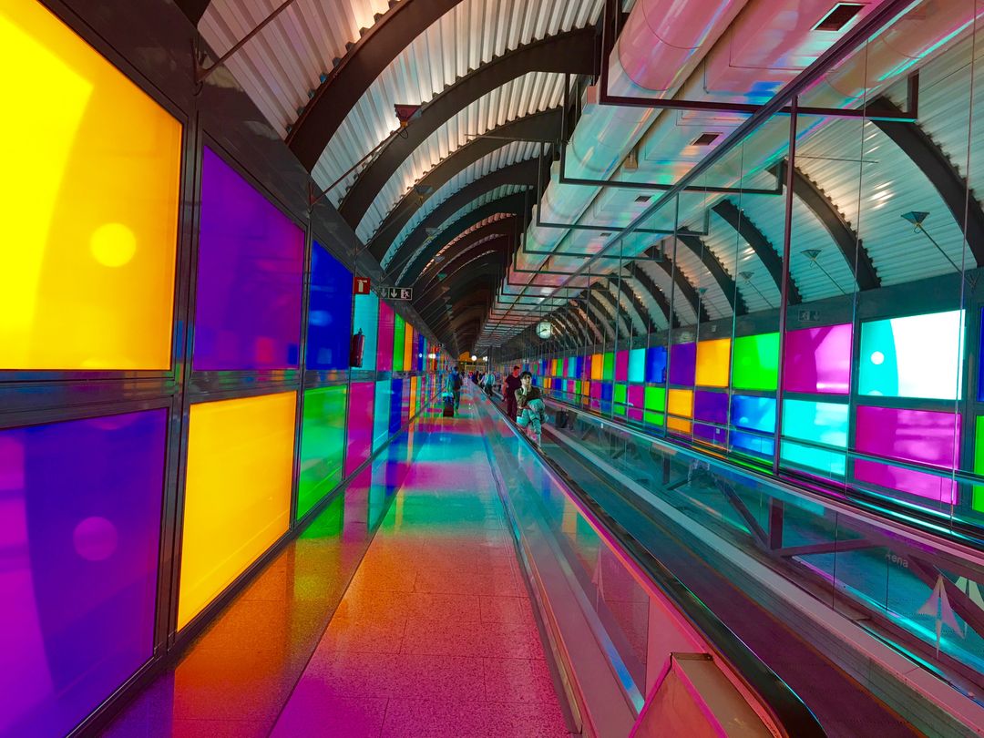 Colorful Illuminated Tunnel Walkway - Free Images, Stock Photos and Pictures on Pikwizard.com