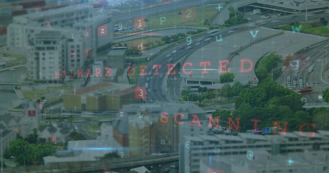 Digital Security Interface Over Urban Cityscape