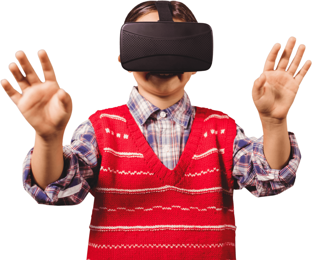 Child Wearing VR Glasses on Transparent Background