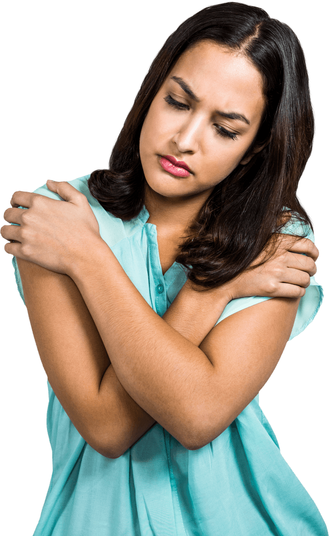 Transparent Woman Appearing Reflective and Contemplative