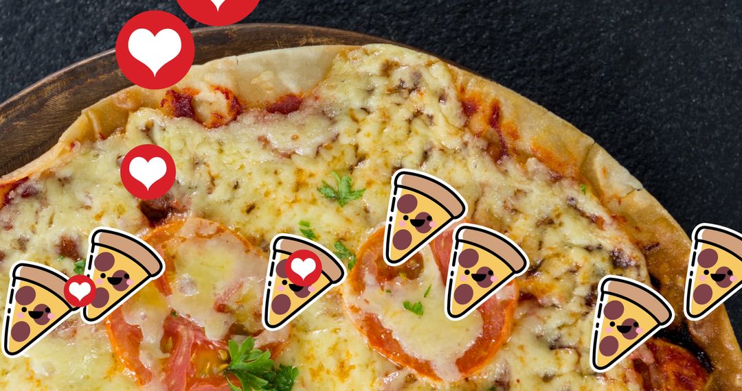 Close-Up of Pizza with Playful Emoji Graphics for National Pizza Day