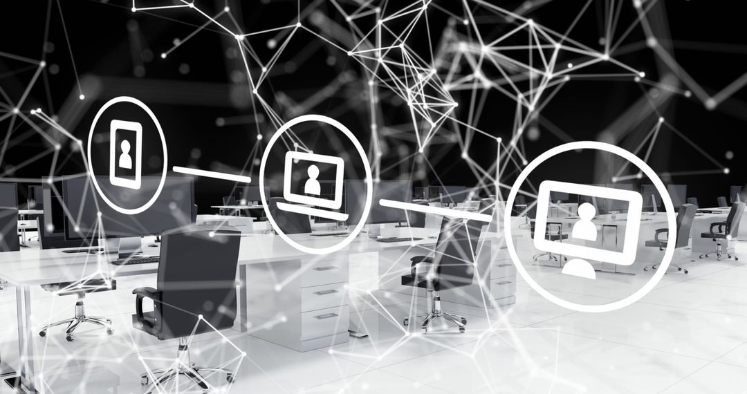 Digital Connection Icons Floated Over Modern Office Setup