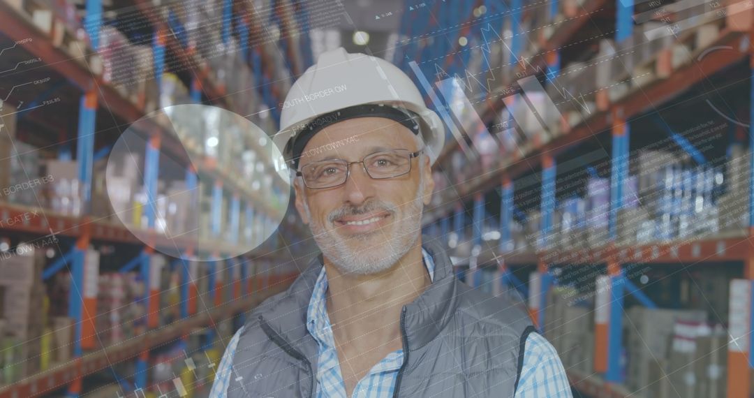 Warehouse Worker Analyzing Digital Inventory in Industrial Setting