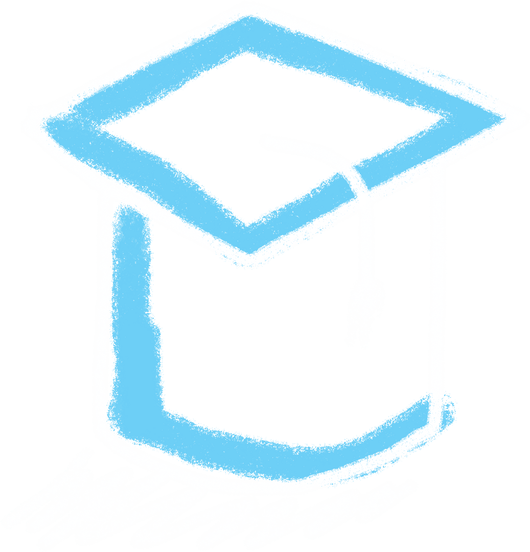 Transparent Chalk Style Blue Grad Cap Illustration on Blackboard