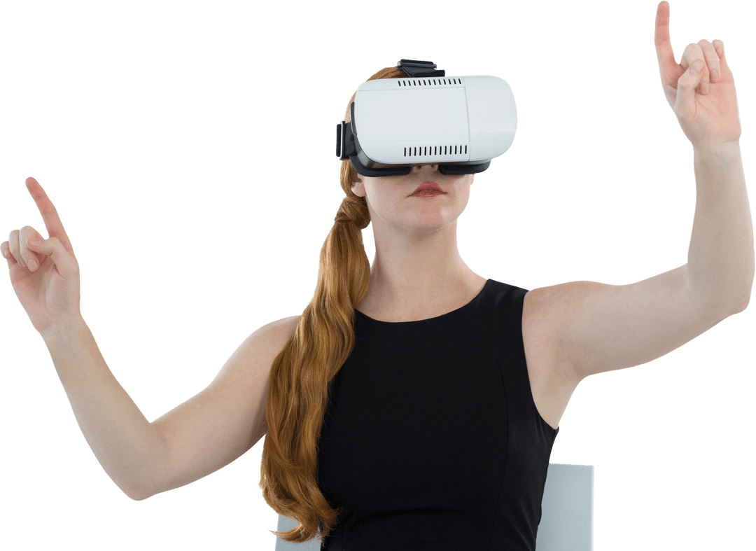 Young Woman Engaging with Virtual Reality on Transparent Background