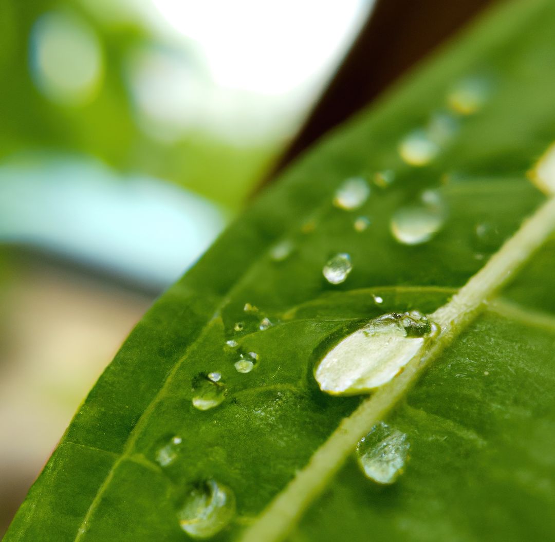 Image of close up of multiple rain drops on green leaf surface - Free Images, Stock Photos and Pictures on Pikwizard.com