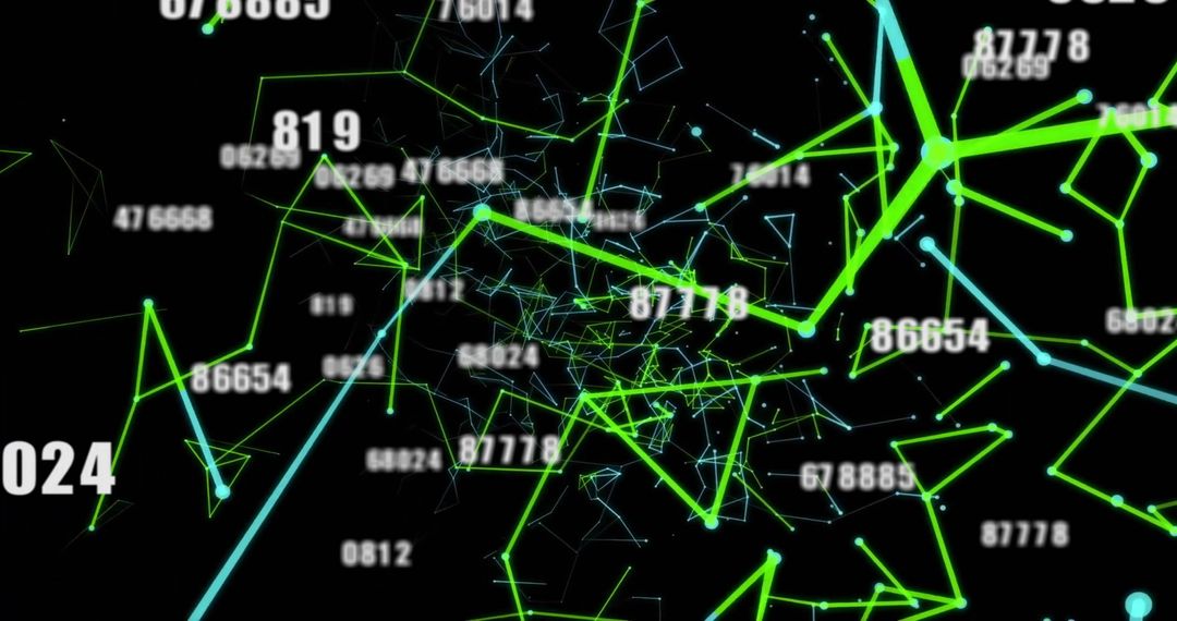 Complex 3D Network in Digital Data Space with Neon Colors