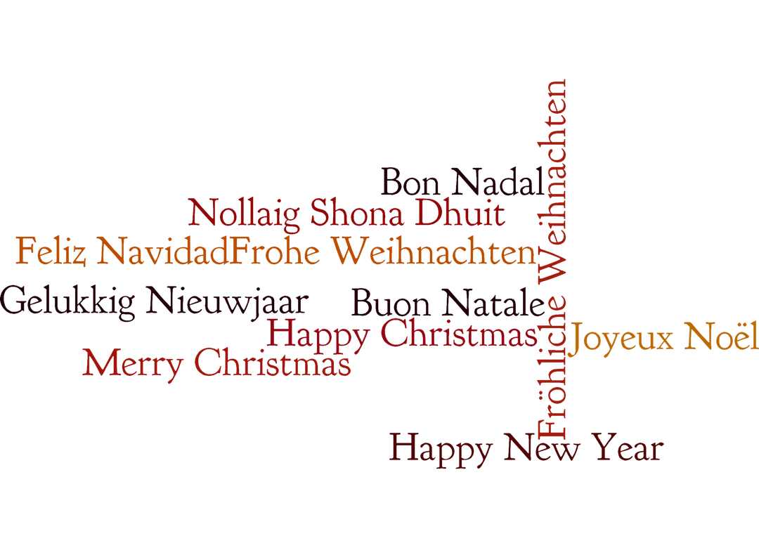Multilingual Christmas and New Year Text on Transparent Background
