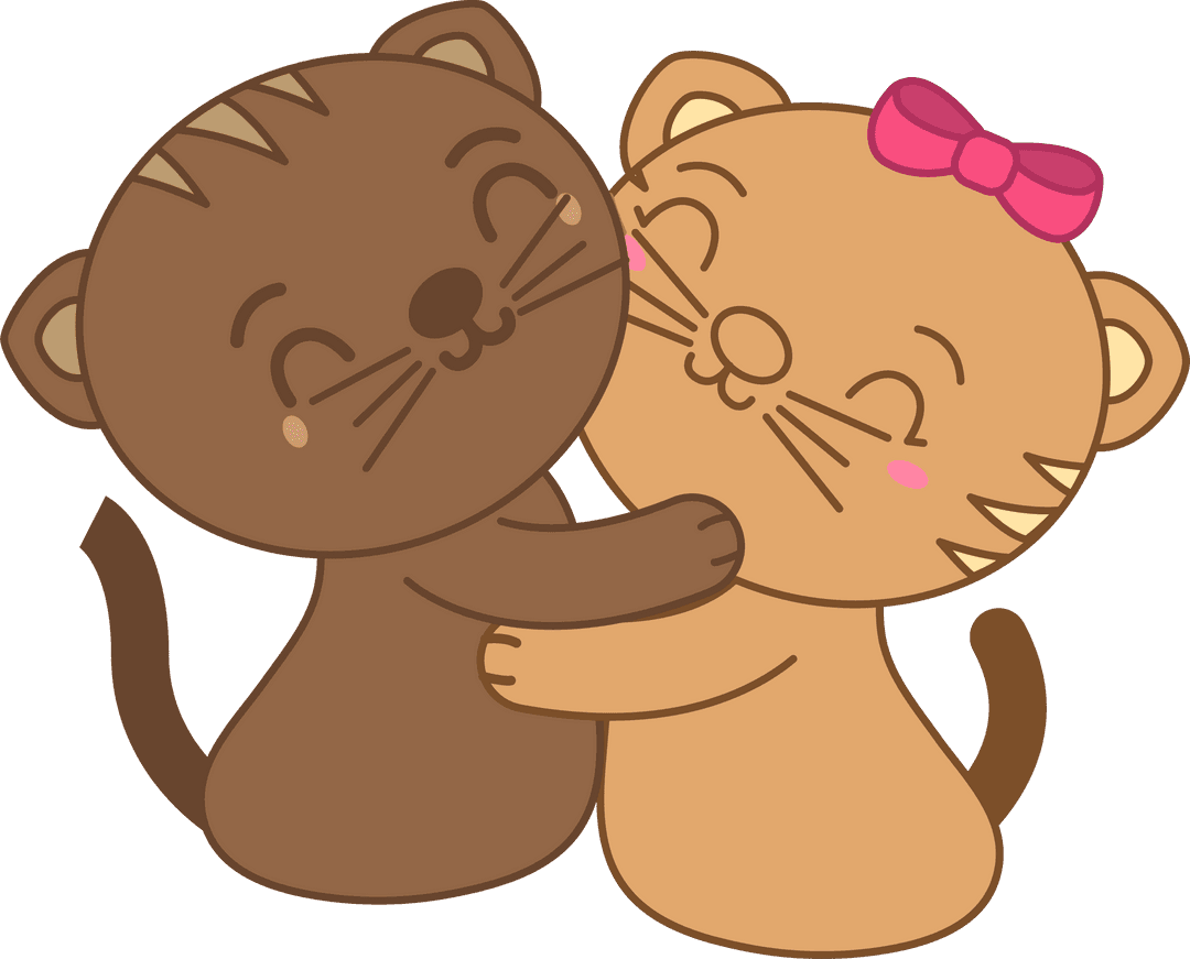 Cute Cartoon Cats Hugging with Transparent Background