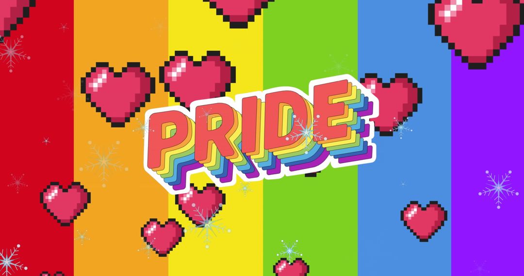 Colorful Pride Background with Pixel Hearts and Snowflakes