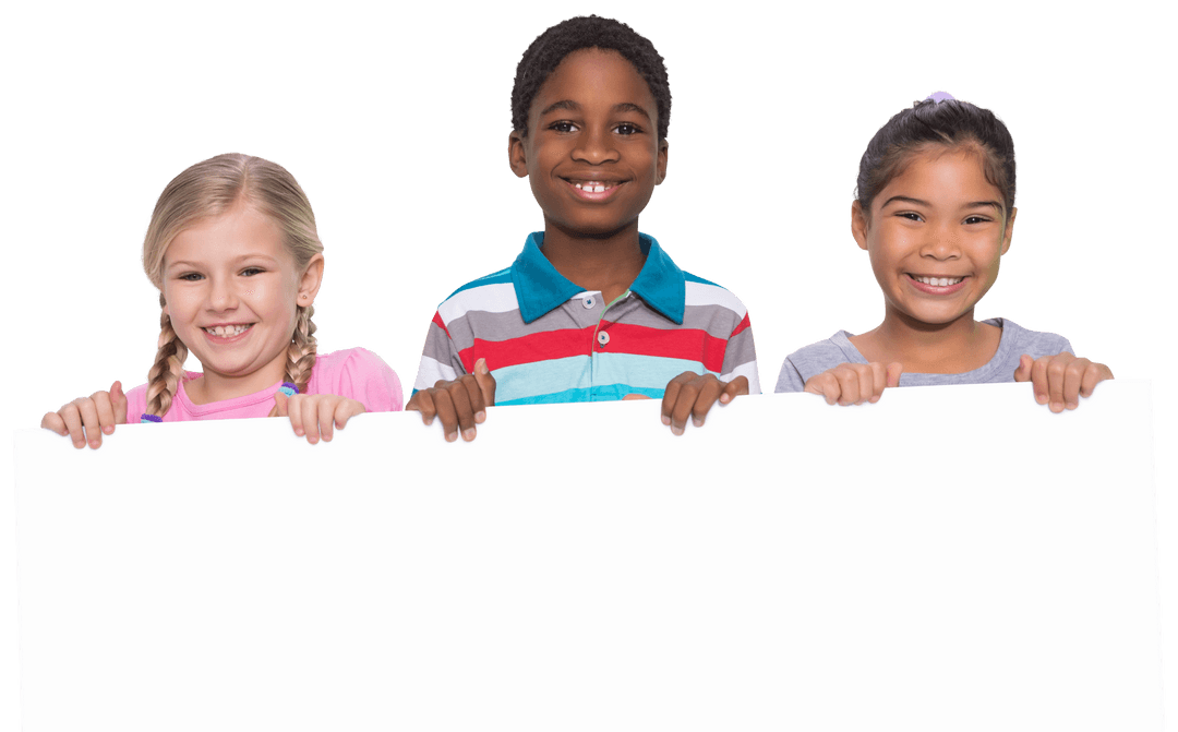 Diverse Children Holding Blank Banner on Transparent Background