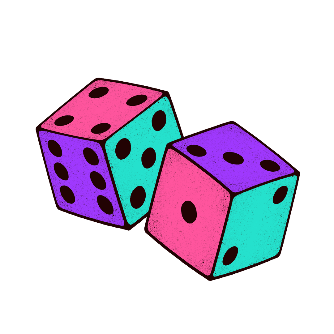 Retro Multicolored Dice on Transparent Background