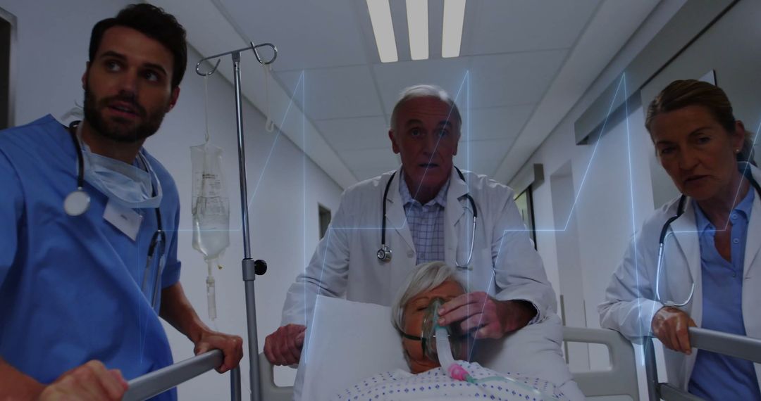 Medical Team Transporting Emergency Patient in Hospital