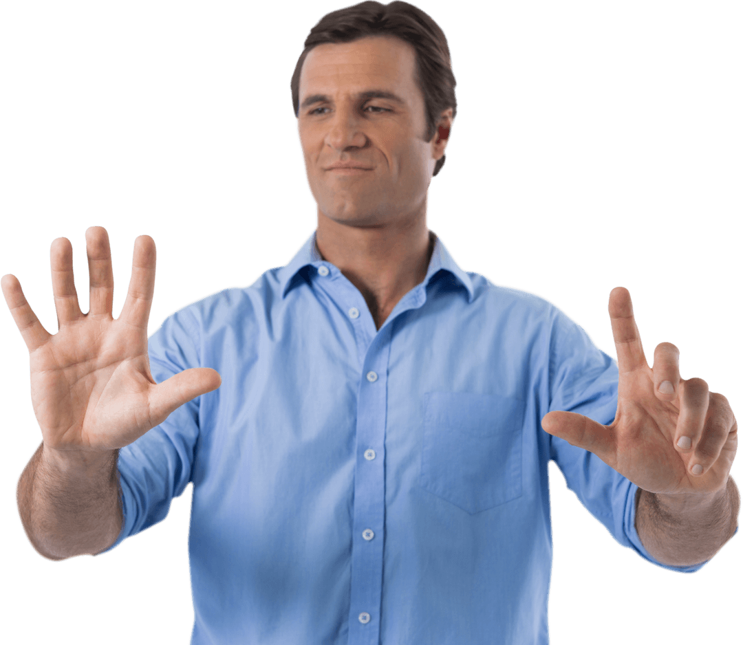 Male Executive Interacting with Transparent Virtual Screen