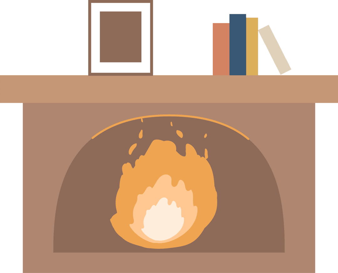 Modern Flat Design Arched Fireplace on Transparent Background