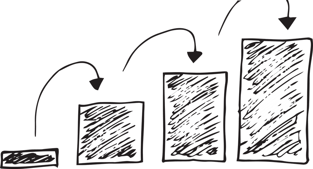 Transparent Illustration of Arrows and Growing Squares in Black and White