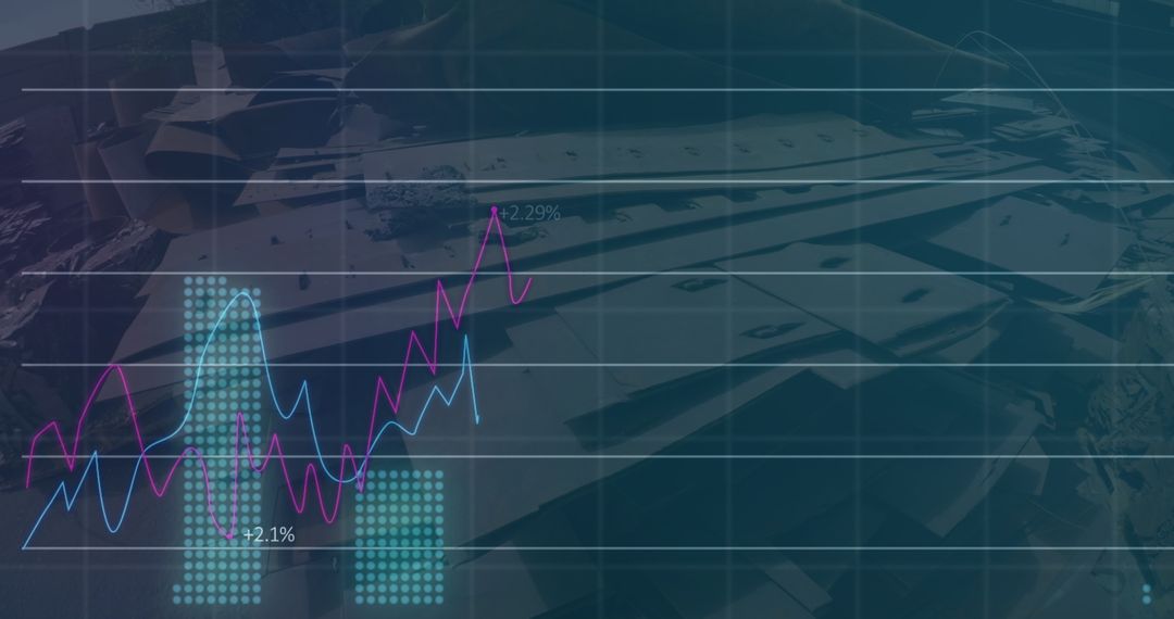 Financial Chart Overlay on Modern Workspace Desk