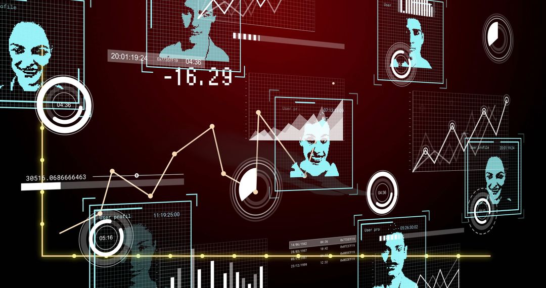Futuristic Digital Interface with Biometrics and Data Visualization